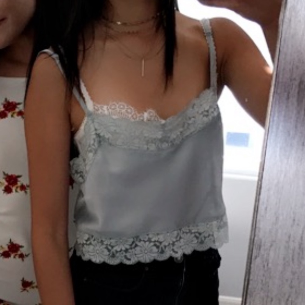 Baby blue lace brandy top